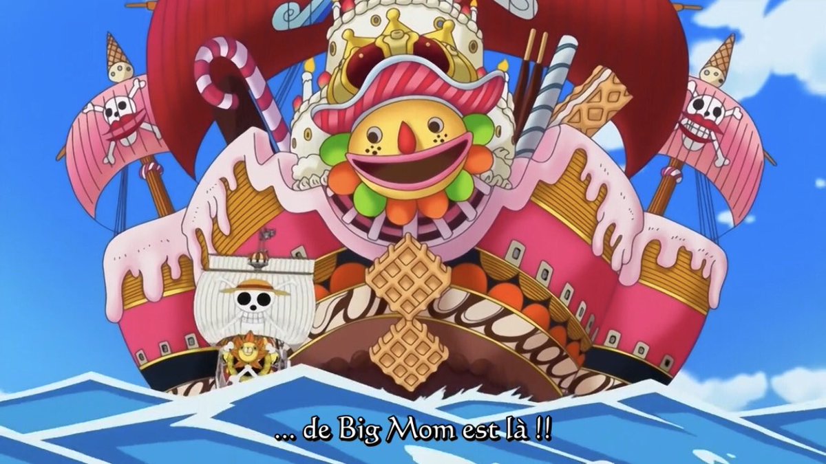  - Arc Dressrosa - 16/46Les anciens perdants de l’arène se sont fait berner par Doflamingo et sont enfermés dans les sous sols de l’île avec l’ancien roi Riku.Bartolomeo sauve Bellamy de l’exécution ordonnée par Joker tandis que Le bateau de Big mom poursuit le Sunny :