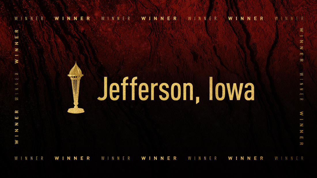 TechnologyIowa's tweet photo. Congratulations to Jefferson, Iowa for winning the Technology Community of the Year Award! Thank you to our awards sponsor, @BusinessIOWA. 
Prometheus Awards Week is Presented by LWBJ 
#PrometheusWeek https://t.co/cdG8vLF5g7