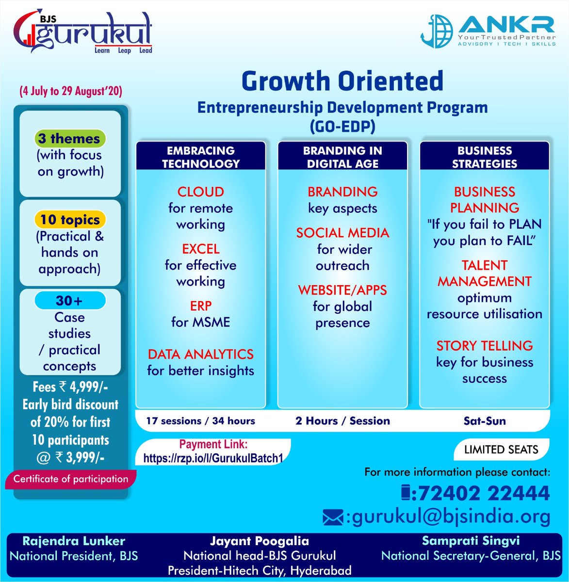 BJS_India's tweet photo. BJS launching entrepreneurship development program on coming 4 July,20
Call us to know more.
#BJSGurukul 
@lunkerrajendra @sampratisinghvi #JayantPoogaliya https://t.co/bHrGQRbbvH