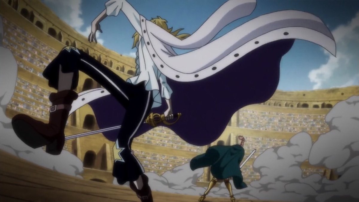  - Arc Dressrosa - 20/46Rebecca remporte le tour D grâce a la mystérieuse forme de Cavendish qui a massacré tout le monde sauf elle.Sabo prend alors la place de Luffy et va en phase finale.Sugar est l’officier qui transforme les humains en jouet, il faut l’abattre :