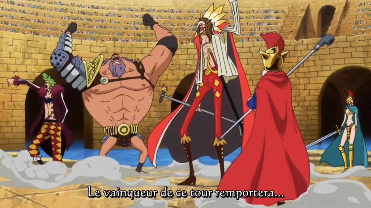 - Arc Dressrosa - 20/46Rebecca remporte le tour D grâce a la mystérieuse forme de Cavendish qui a massacré tout le monde sauf elle.Sabo prend alors la place de Luffy et va en phase finale.Sugar est l’officier qui transforme les humains en jouet, il faut l’abattre :