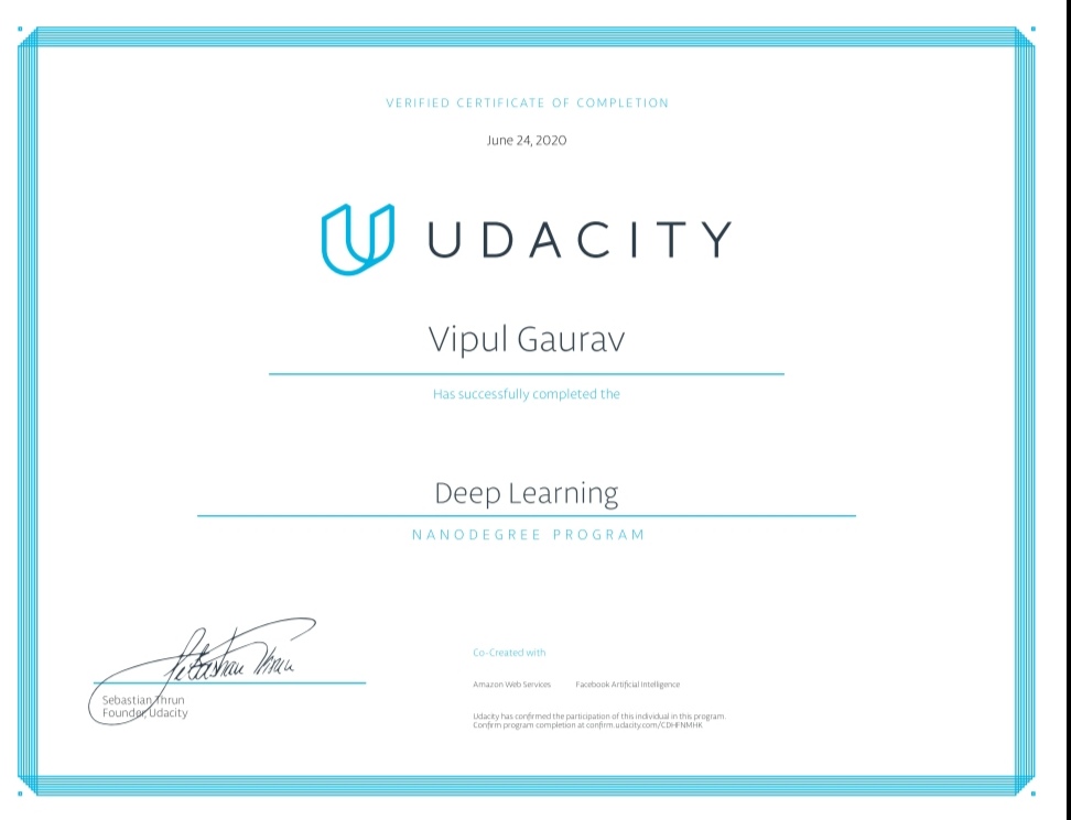 vipulgaurav7's tweet photo. Day 55: #100DaysOfCode #100DaysOfMLCode #MachineLearning #UdacityLevelUp
Completed the Udacity Deep Learning Nanodegree and implemented all the projects from CNN, RNN, GANs to Deployment using SageMaker! Planning to write a detailed blog and notes with mix of CS231n on same now! https://t.co/PCjVeSwFfA