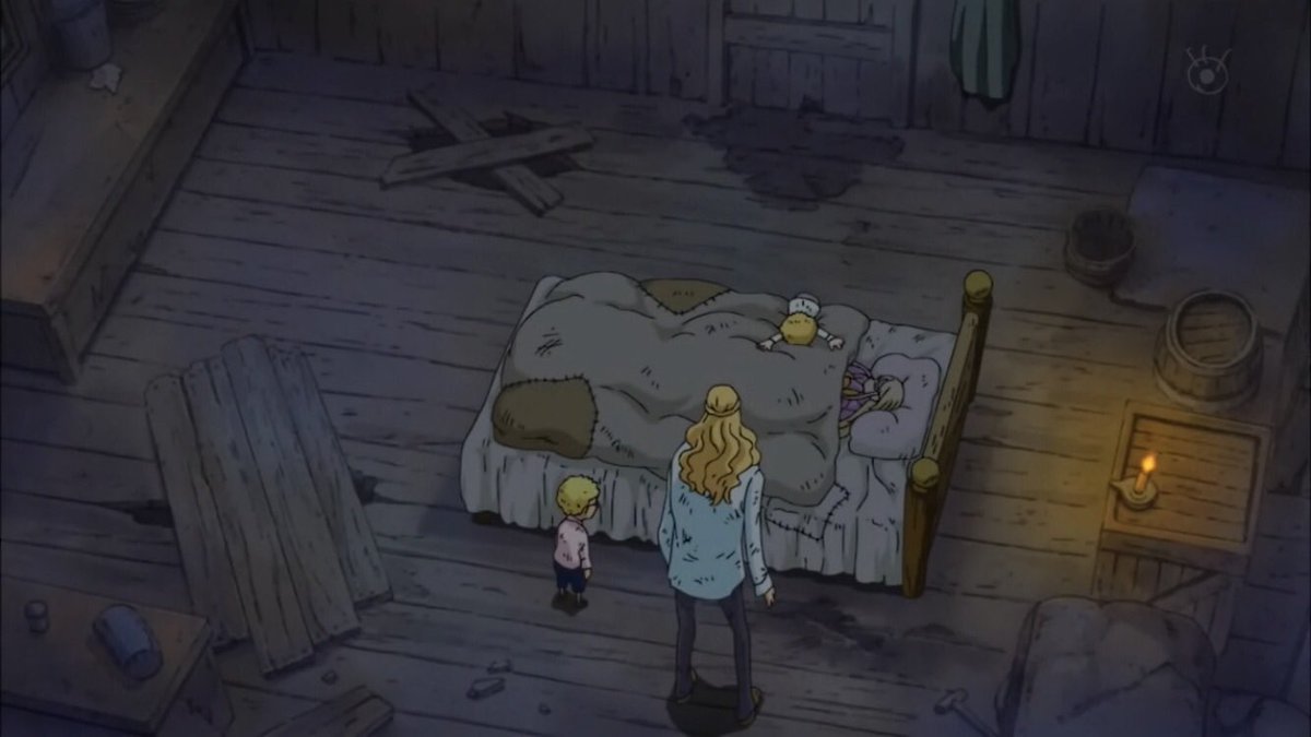  - Arc Dressrosa - 29/46Doflamingo issue d’une fammille de Dragon Céleste a tuer son père car il a décidé de vivre comme des humains ordinaires ce qui provoque la mort de sa mère.Plus tard il accepte Law dans son équipage qui est mourrant a cause d’une maladie :