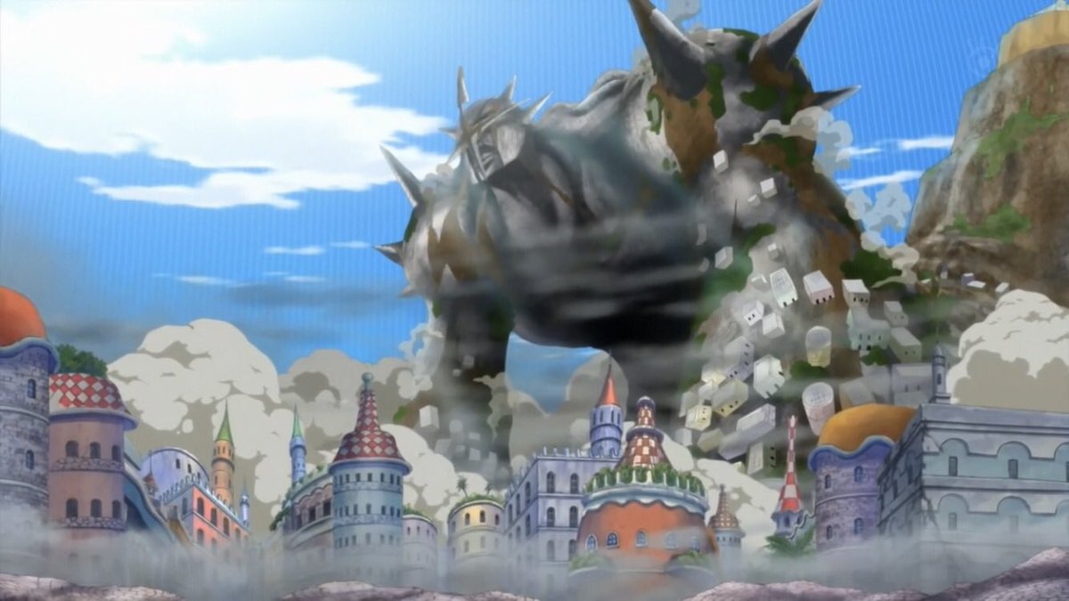  - Arc Dressrosa - 25/46Pica fait alors surface avec son fruit de la Terre pour tuer tout le monde.Tandis que Luffy et les anciens gladiateurs s’allient pour battre Doflamingo.Sabo retient la Marine :