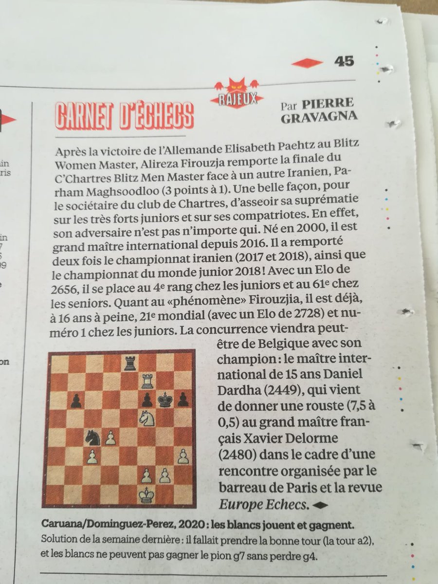 BarreauEchecs's tweet photo. Selon le journaliste Gravagna de @libe le concurrent de Firoujza pourrait s appeller #danieldardha apres sa victoire contre le GMI Delorme 7.5 a 0.5 organise par @AssoEchecs et @EuropeEchecs https://t.co/tEMy6XMY6z
