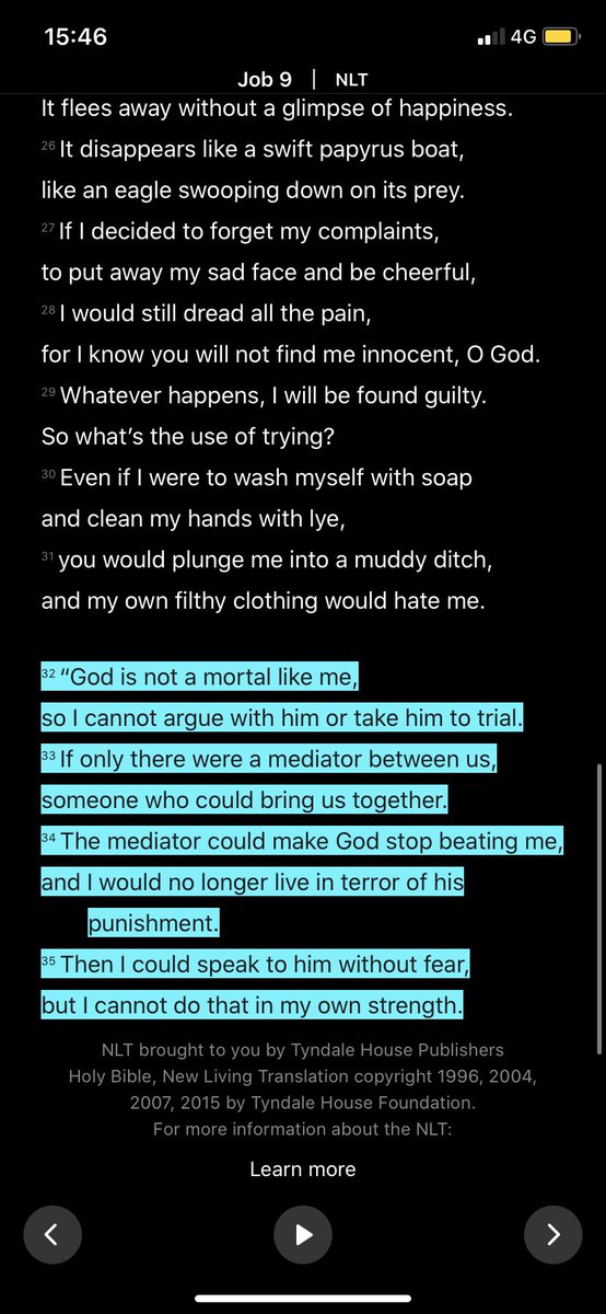 Even so, Job didn’t have a mediator, so the only God he knew was a God who beats him but we know that God is Love. (3/4)