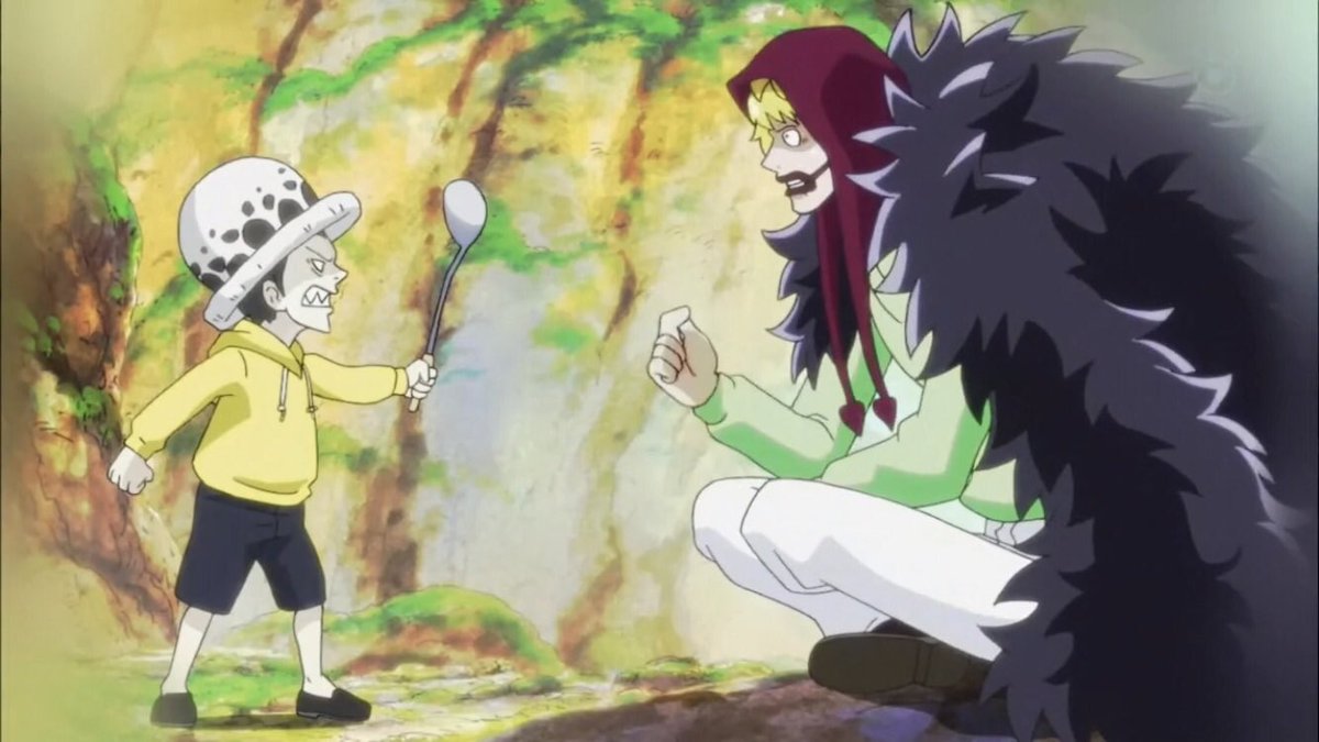  - Arc Dressrosa - 31/46Corazon est enfaite un Commandant de la Marine il espionne son frère qu’il considère comme un démon sous les ordres de Sengoku.Des liens se forme avec Law pendant la recherche d’un traitement :