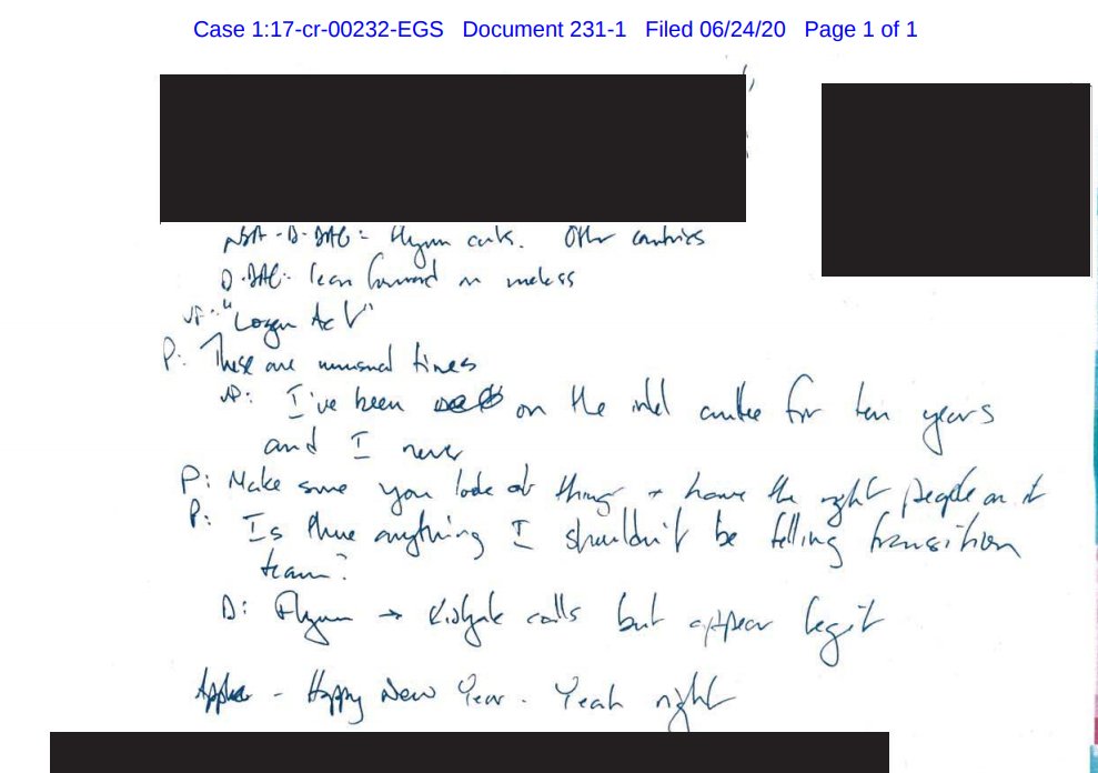 🚨Peter Strzok notes from 1/4/17 released in Flynn case:

Discussion among Obama, Comey, Yates, Biden, and Susan Rice.

Biden: 'Logan Act'

Obama: 'Have the right people on' Flynn case.

Comey: The Flynn/Kislyak calls 'appear legit.'