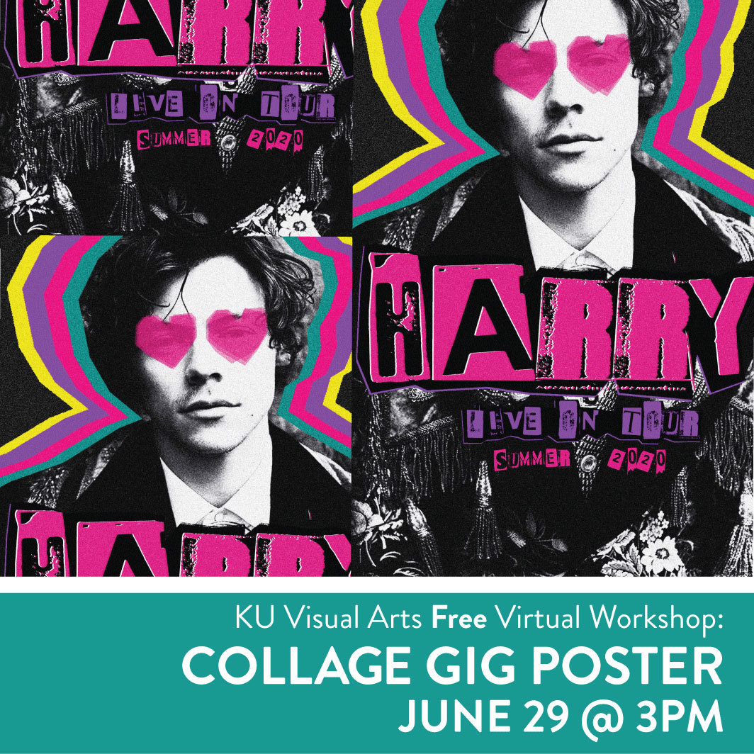 KU Visual Arts Workshop: Collage Gig Poster
Monday, June 29, 3-4:30pm
• Open to all HS students interested in VISUAL ARTS
• FREE
• Virtual work session using items you have at home to create a dynamic poster.
• Q&amp;A with students and profs

SIGN UP: kucd.kutztown.edu/bfa-communicat…