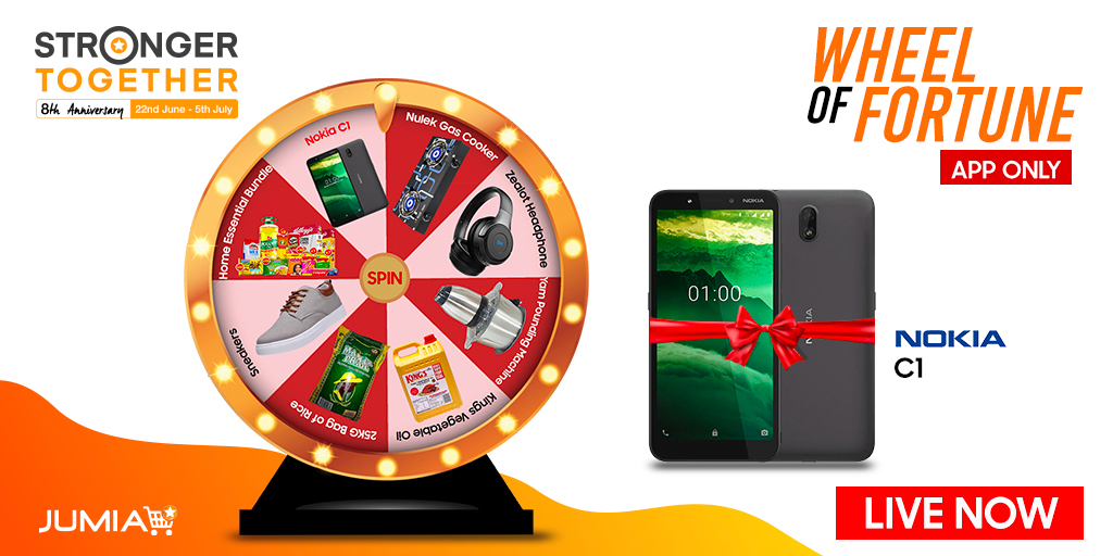 We're LIVE NOW on the Jumia App😀
✅Click =>bit.ly/2Np2JCh to play. 
✅RT &amp; Reply with as many screenshots to WIN a Nokia C1 Phone
✅Use #StrongerTogether. Only comments under this post will be selected
✅Highest screenshots by a follower WINS