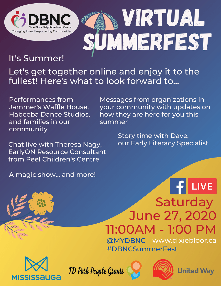MyDBNC's tweet photo. We are back with our annual SummerFest but this year, we are going VIRTUAL! Don't forget to join us on our social media platforms on Saturday, June 27th from 11am to 1pm as we go LIVE. #DBNCSummerFest #DixieBloorCentre #MyDBNC #OnlineEvent #Summer2020 https://t.co/3jOUuQKuq4