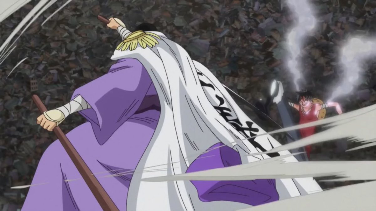  - Arc Dressrosa - 44/46Fujitora doit en tant que Marine capturer Luffy mais il sait qu’il n’est pas mauvais et le laisse fuir.Sengoku parle avec Law de Corazon tandis que Rebecca retrouve son père :