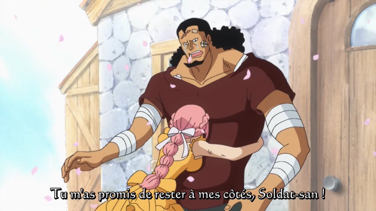  - Arc Dressrosa - 44/46Fujitora doit en tant que Marine capturer Luffy mais il sait qu’il n’est pas mauvais et le laisse fuir.Sengoku parle avec Law de Corazon tandis que Rebecca retrouve son père :