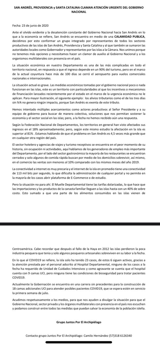 #JUNTOSPORELARCHIPIELAGO
🆘 🆘 🆘 🆘 🆘 🆘 🆘 
#SanAndresProvidenciaySantaCatalina
Necesitamos no solo ser escuchados, necesitamos medidas urgentes y que el Gobierno actúe ya
<a href="/IvanDuque/">Iván Duque 🇨🇴</a> <a href="/WRadioColombia/">W Radio Colombia</a> <a href="/NoticiasCaracol/">Noticias Caracol</a> <a href="/NoticiasRCN/">Noticias RCN</a> <a href="/CaracolRadio/">Caracol Radio</a>