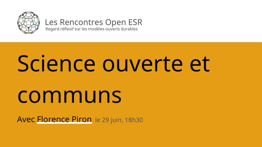 Inno_3's tweet photo. [Les Recontres #OpenESR] 
RDV dans 5 jours, ce lundi 29/06 à 18h30 (heure de Paris), pour assister au #Webinaire « Science ouverte et communs » avec Florence Piron

Info &amp; inscription https://t.co/dKrTWlW0bg 
#openscience #communs https://t.co/sZzfwXTsw9