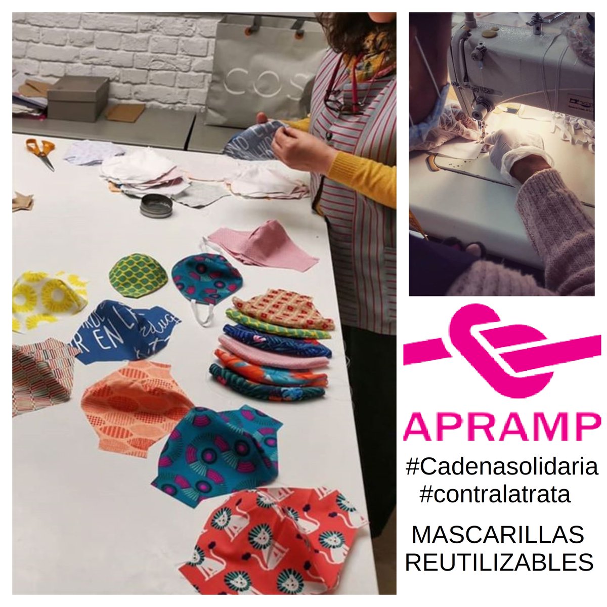 aMimarte's tweet photo. En @APRAMP cosen nuestros pañuelos, y ahora también las #mascarillas reutilizables más bonitas de #Madrid, elaboradas por #supervivientes de la trata. Proyecto #Cadenasolidaria #contralatrata. Las venden en la Calle Ballesta , 9. Para pedidos, el teléfono 915224956. https://t.co/vuJrielN4a