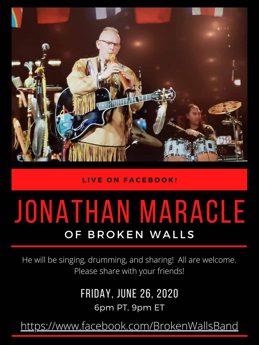 BrokenWallsBand's tweet photo. LIVE ON FACEBOOK!  Jonathan will be singing, drumming, and sharing this Friday, June 26th at 6pm PT, 9pm ET. Come join us! Invite your friends! https://t.co/CZEzjBYjUN