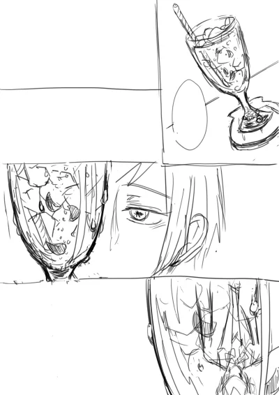 ラウンジで新メニューの試作で食用バラの入ったノンアルカクテルを作るっていうイメージで描いてたけど、なんかちゃうすぎてボツだけど供養 