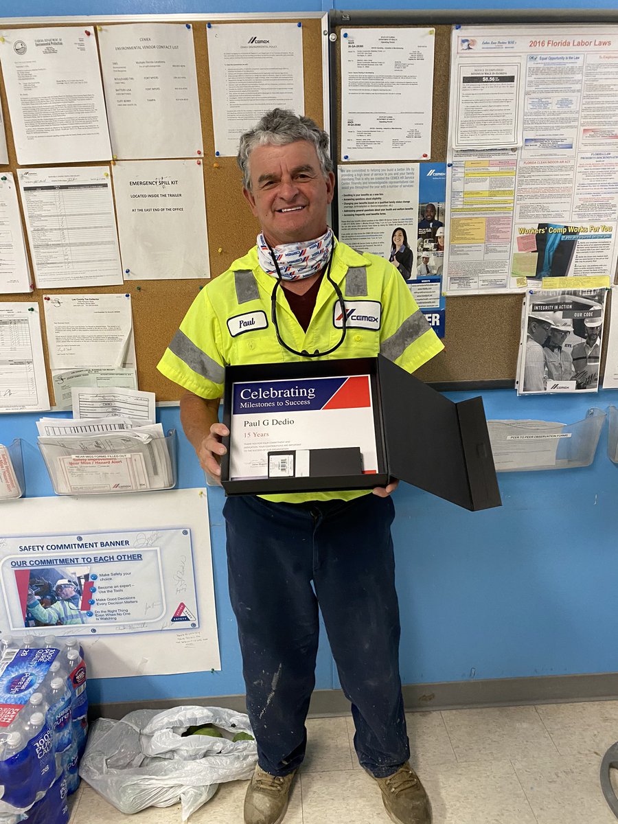 Congratulations to Paul Dedio out of our Alico plant for completing 15 years of service with CEMEX.  Thank you Paul for always having a smile on your face and your dedication on working safe.  <a href="/CEMEX_USA/">Cemex US</a> <a href="/CIdsardi/">Chris Idsardi</a> #SWDivision