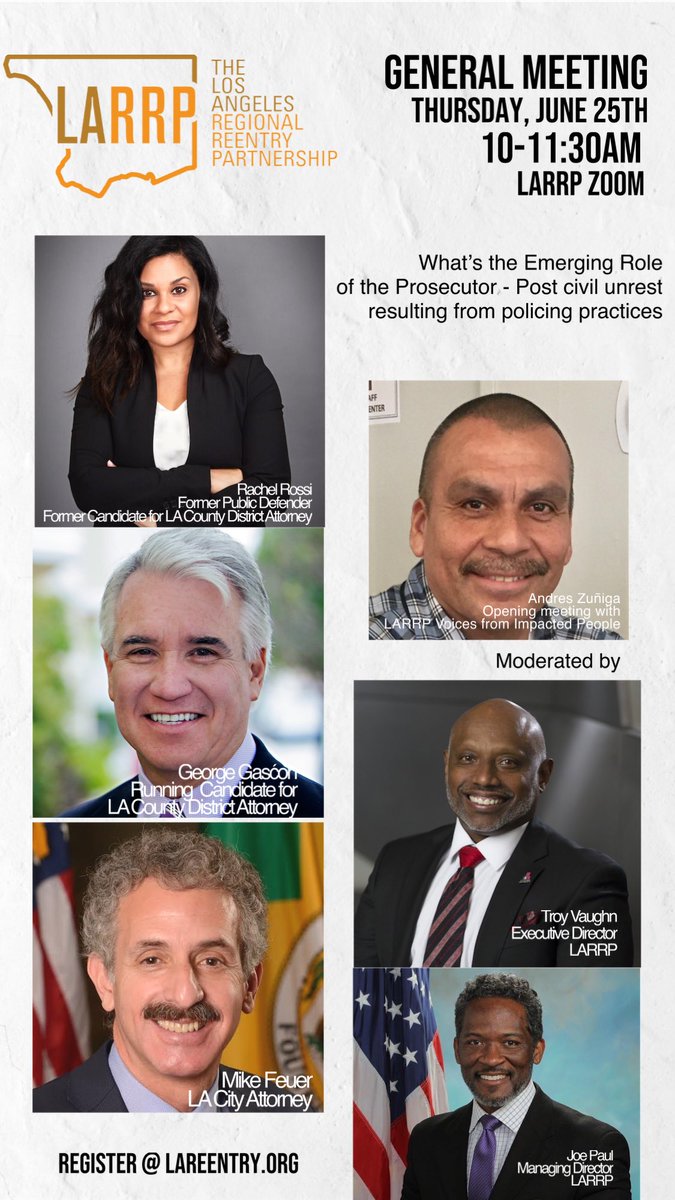 LAReentry's tweet photo. Thursday, June 25th is the LARRP General Meeting!!! Please submit your meeting question when you register at https://t.co/2jKNsBx7Mp!
Register today and join us!
#LAReentry
#LARRPJuneGeneralMeeting https://t.co/taqanfcq74