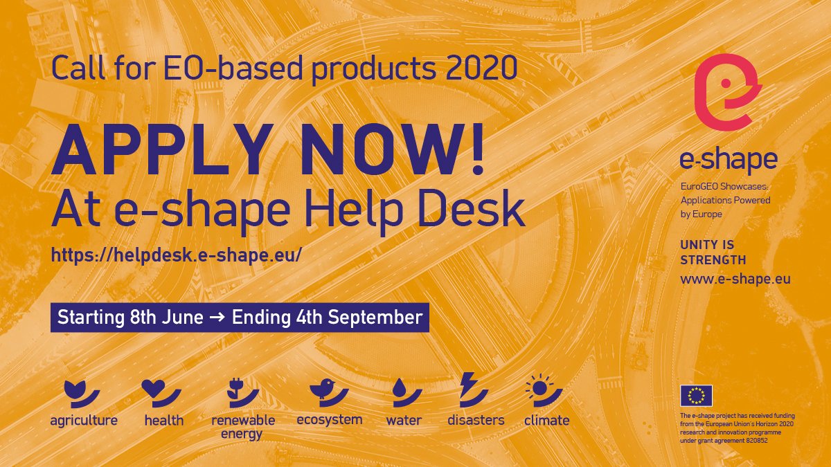 RawMatCop's tweet photo. Are you the next @eshape_eu partner❓ Do you want to get access to up to #50k in funding, co-design, development, and sustainability booster activities &amp; a wide EO community?
How: Application Form When: 8/6/ - 4/9/2020 Where: https://t.co/wgJ7Krhe3K Info: https://t.co/gXH2GU9cGP https://t.co/D4mUvYr1CU