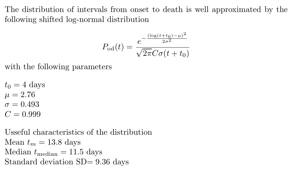 The analytic form and the parameters of the log-normal fit are given below. The figure shows the 68% and 95% confidence contours in the two-dimensional (mu,sigma) parameter space. The normalisation constant C can FAIP be set equal to 1.23/