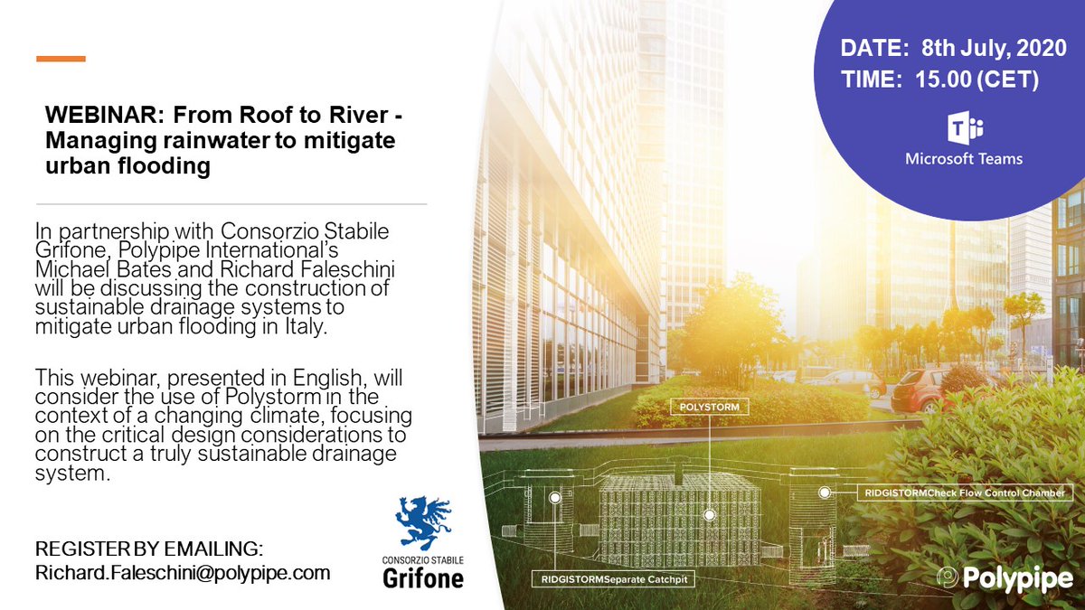 Polypipe International (@polypipe_int) on Twitter photo We're hosting a live webinar on how to mitigate urban flooding in Italy! 8th July at 3pm (CET).
Register your interest by emailing richard.faleschini@polypipe.com
#watermanagement #floodmanagement #SUDS #italy #polypipe #rooftoriver We're hosting a live webinar on how to mitigate urban flooding in Italy! 8th July at 3pm (CET).
Register your interest by emailing richard.faleschini@polypipe.com
#watermanagement #floodmanagement #SUDS #italy #polypipe #rooftoriver