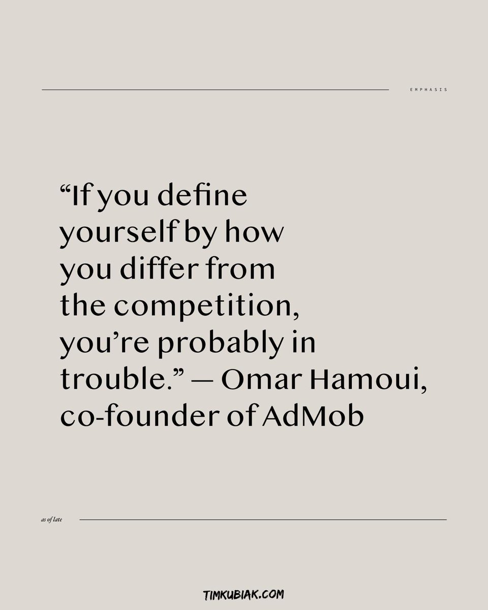 “If you define yourself by how you differ from the competition, you’re probably in trouble.” — Omar Hamoui, co-founder of AdMob 

Is this true in sales? Failure to differentiate leads to a price war to the bottom.
