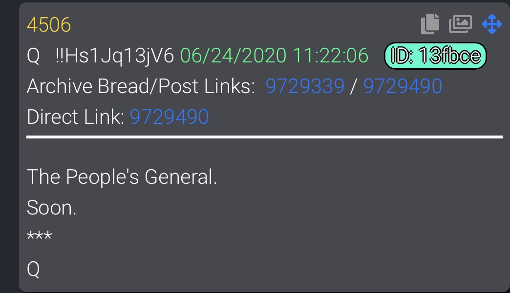 #QAlert 6/24/20 Q4506The People's General.Soon.***Q @POTUS  #QAnon  #WWG1WGA  #QArmy