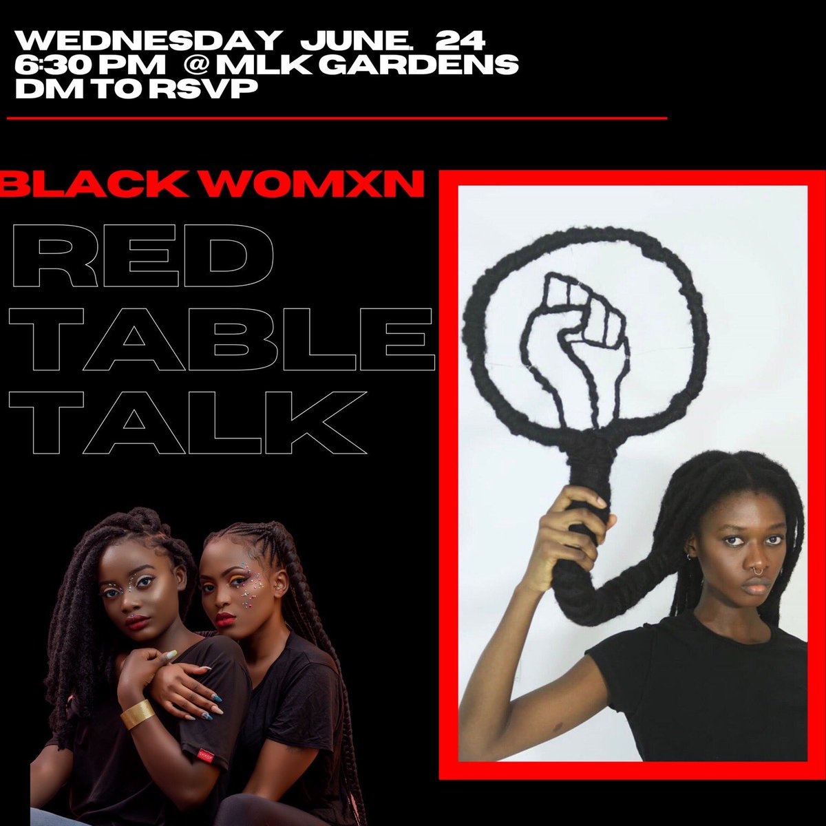 NCBORN_'s tweet photo. BLACK WOMXN! This is a safe space to discuss our experiences in order to better advocate for one another. This event is open to all who identify as black womxn. Join us at 6:30pm at MLK Gardens for food and an abundance of fellowship. #ncborn https://t.co/UyL5z0ymJ6