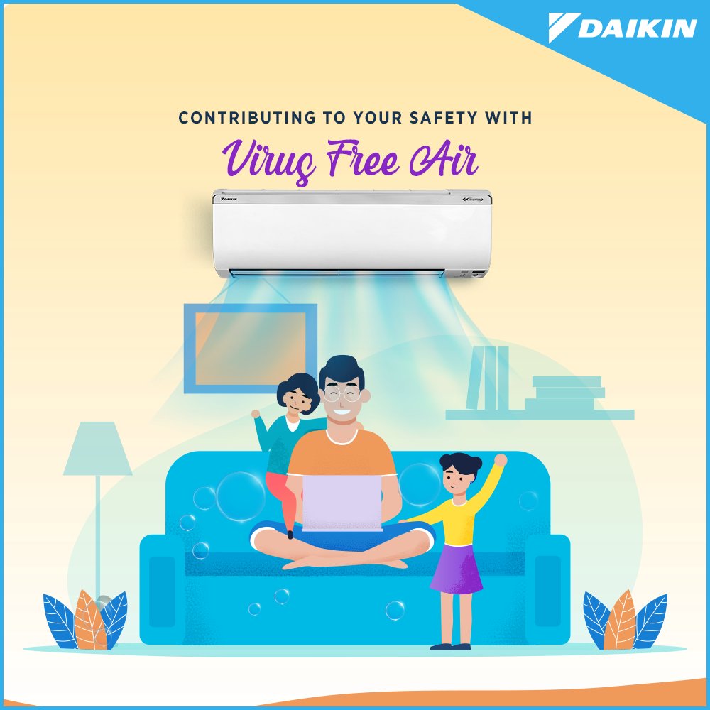 DaikinIndia's tweet photo. We at Daikin India believe in healthy #airconditioning, which is why every #JTKJ comes with an inbuilt #StreamerDischarge. It eliminates airborne viruses and bacteria, so that you #staysafe at home. #InnovatingGoodness #IndiaFightsCOVID19 https://t.co/8bocUL8IJh