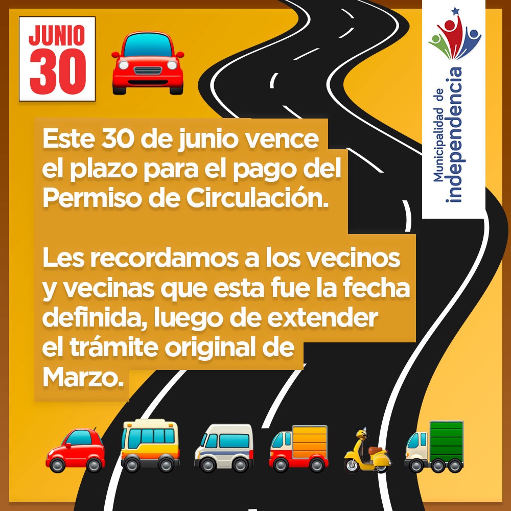 ¡Recuerden vecin@s! Hasta el 30 de junio puedes pagar tu permiso de circulación 👍 independencia.cl RT <a href="/TYTINDEP/">Estudio Tránsito</a>
