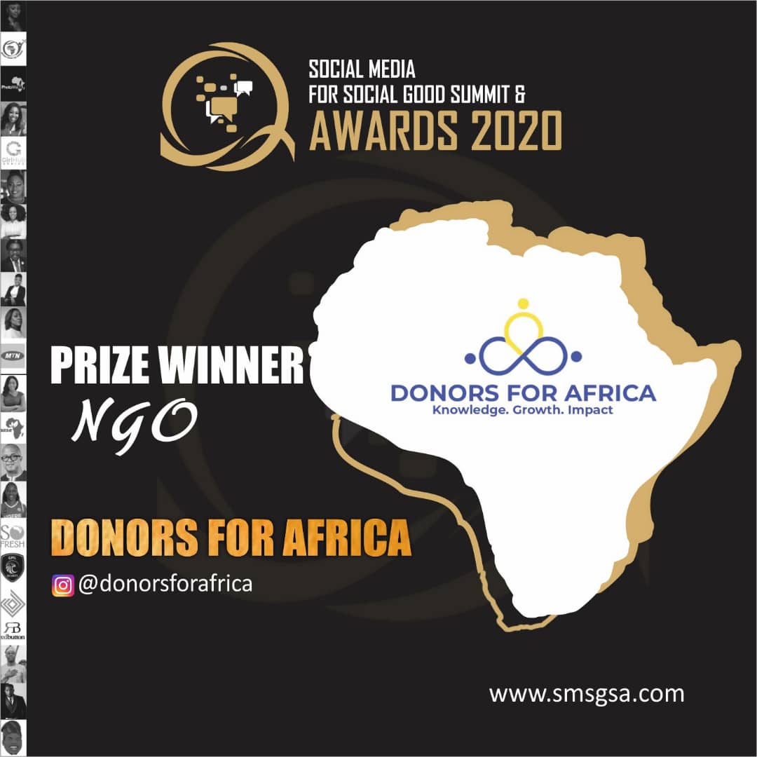socialgood2020's tweet photo. Category:
NGO
1. Save Africa's Future Leaders Initiative
2. @DonorsForAfrica
3. @WARIF_NG

Winner is Donors For Africa !

#smsgsa2020 https://t.co/zqlHwo604e