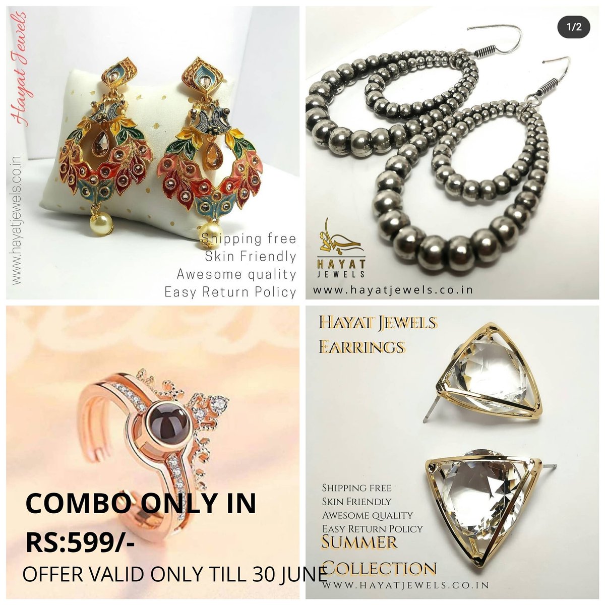 HayatJewels's tweet photo. Clearance Sale Offer
Three earrings &amp; one love  couples ring
Only in RS: 599/-
Shipping free🚛
Offer valid till 30 June😱
Limited stock available😱
Book your order now🙏

#hayat_jewels #hayatjewels #combo #sale #offers 
#jewelry #oxidisedjewellery #jumka #kundanjewellery #love https://t.co/ylODG4dSeC