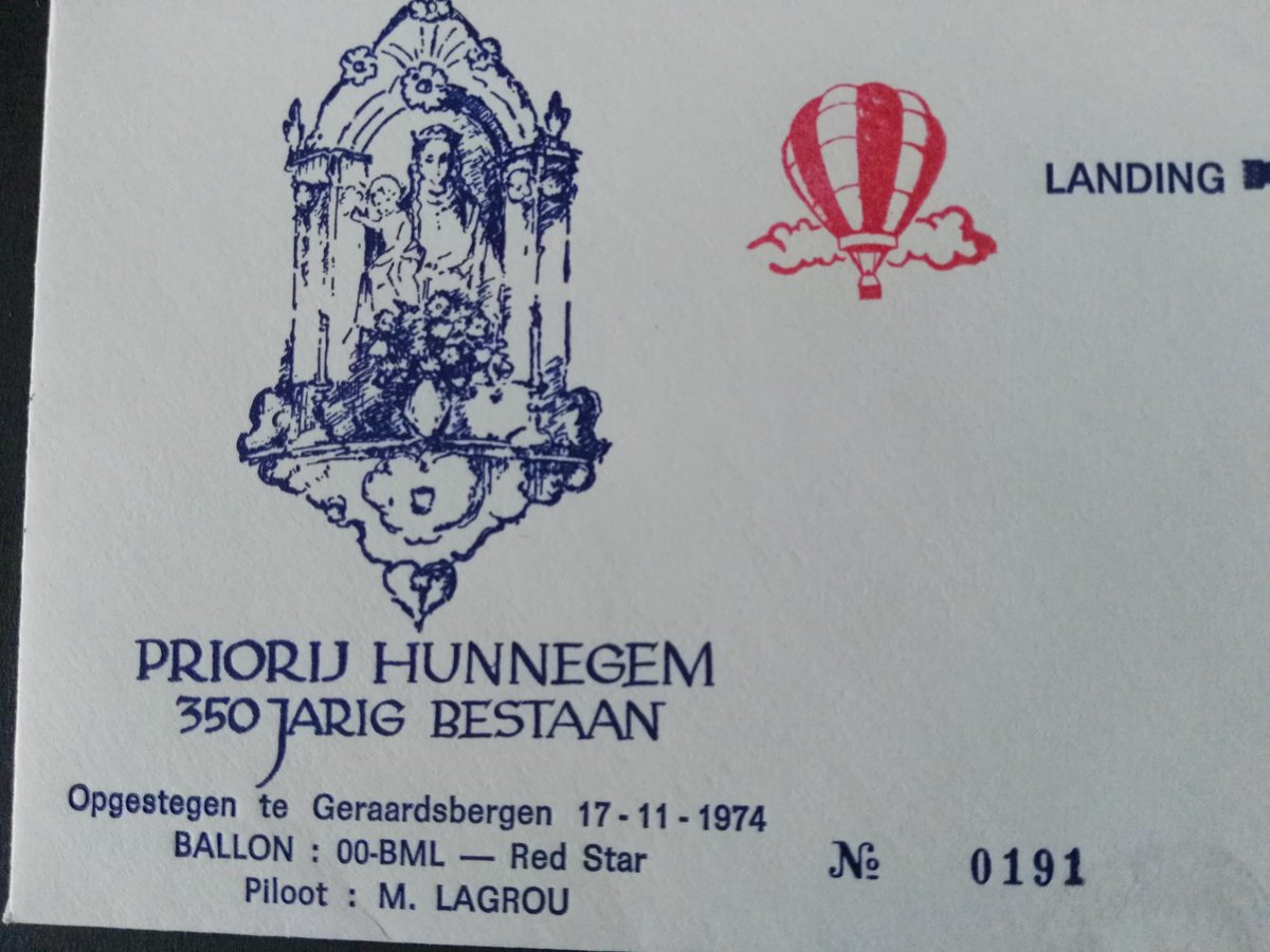 Antares1963Pv's tweet photo. #Ballonpost van #Geraardsbergen naar #Erpe op 18/11/1974. #Priorij #Hunnegem 350 jarig bestaan. 20 sept 1624 -1974. #België #Belgique #Belgien #Belgium #Postzegels #Timbres #Briefmarken #Stamps #Filatelie #Philatélie #Philately #bpost #post #History #cultuur #culture https://t.co/GKERjD4Nbd