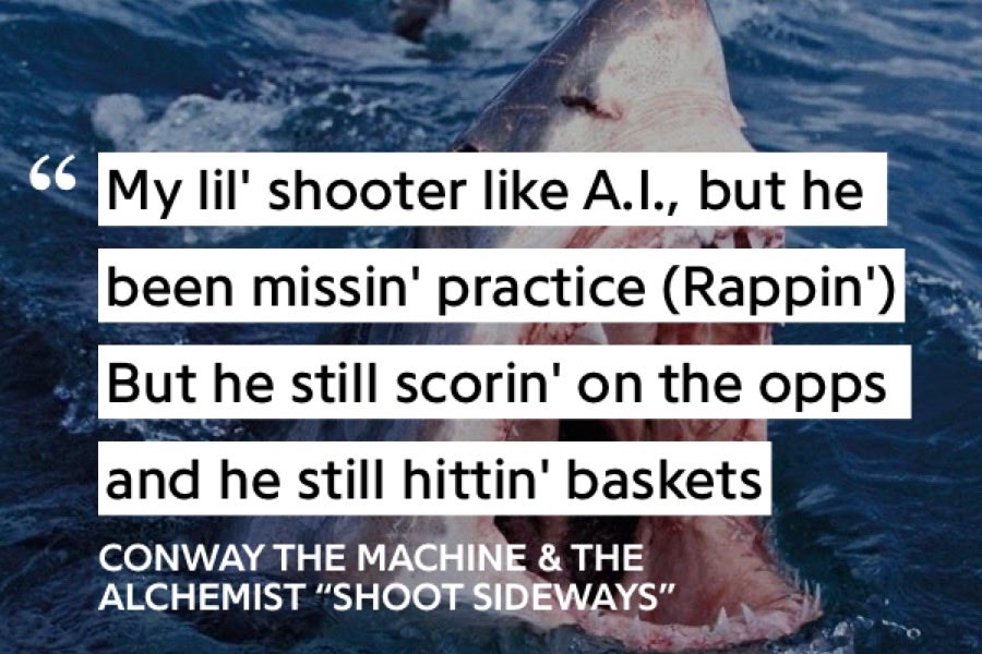 This reference shouldn’t really have to be explained but F it: Conway is referencing AI’s iconic practice rant in which he fired back after being criticized for missing practice. Conway saying that his shooter missing practice but is still winning and performing, just like AI.