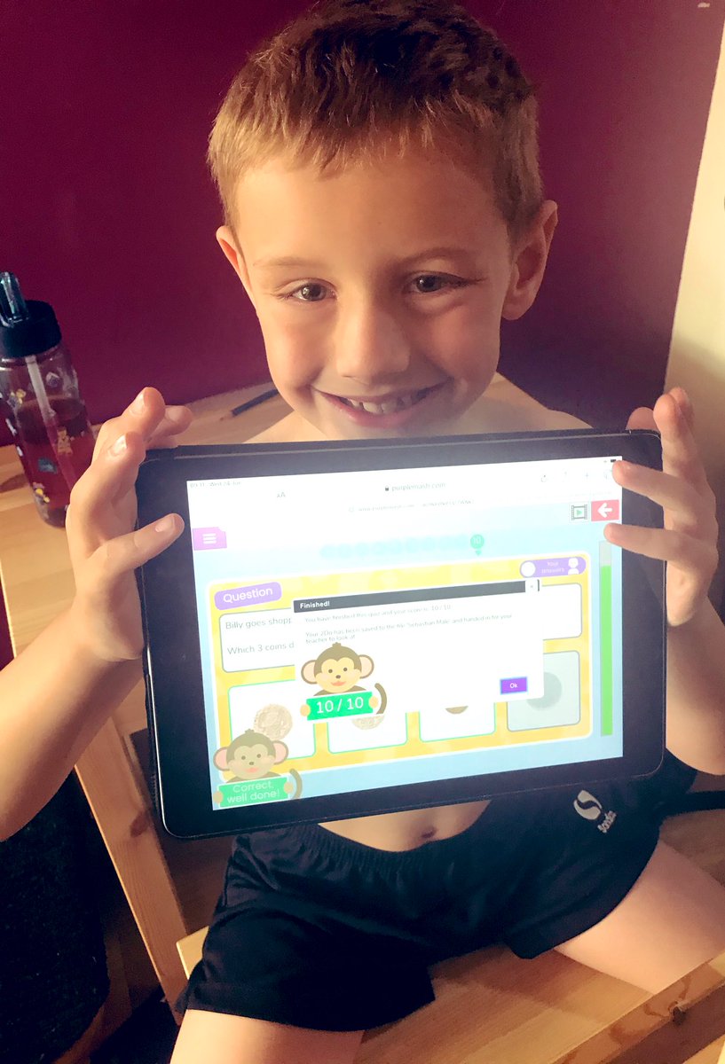 KateWard03's tweet photo. @LyndonGInfant Sebastian was really pleased this morning with his 10/10 on purple mash. Chores worth 10p each once completed helped with this. #homeschooling2020 #slavelabour #lifelessons 😉 https://t.co/Dtw7c8e3Un