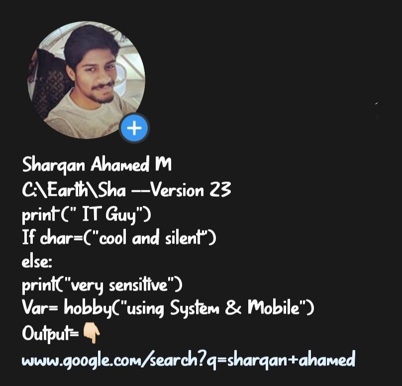 Sha_The_IT_Guy's tweet photo. #profile #sharqanahamed #sharqan_ahamed #thopputhurai #toycity #toy #IT_professional #manmakeeverything https://t.co/xbiLOyfSyE