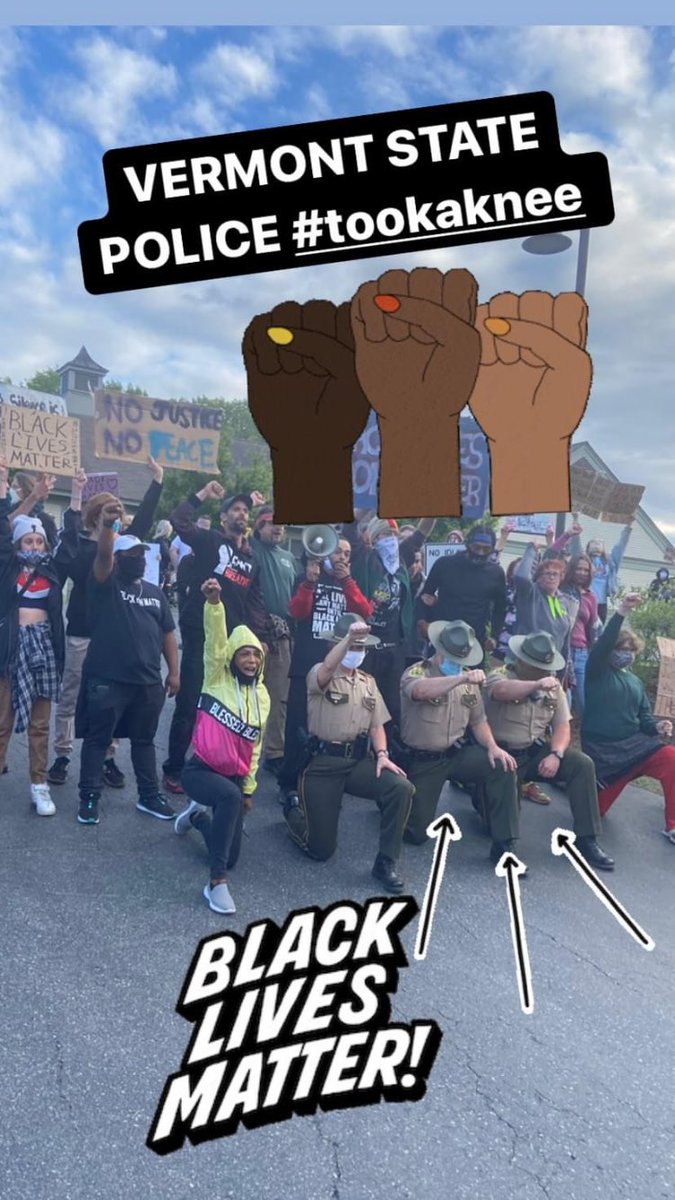 VSP_Ingrid's tweet photo. Proud of the members of our department @VTStatePolice whose hearts, minds and actions are in solidarity with humanity.  #Vermont #BlackLivesMatter https://t.co/4kDxVSztAh