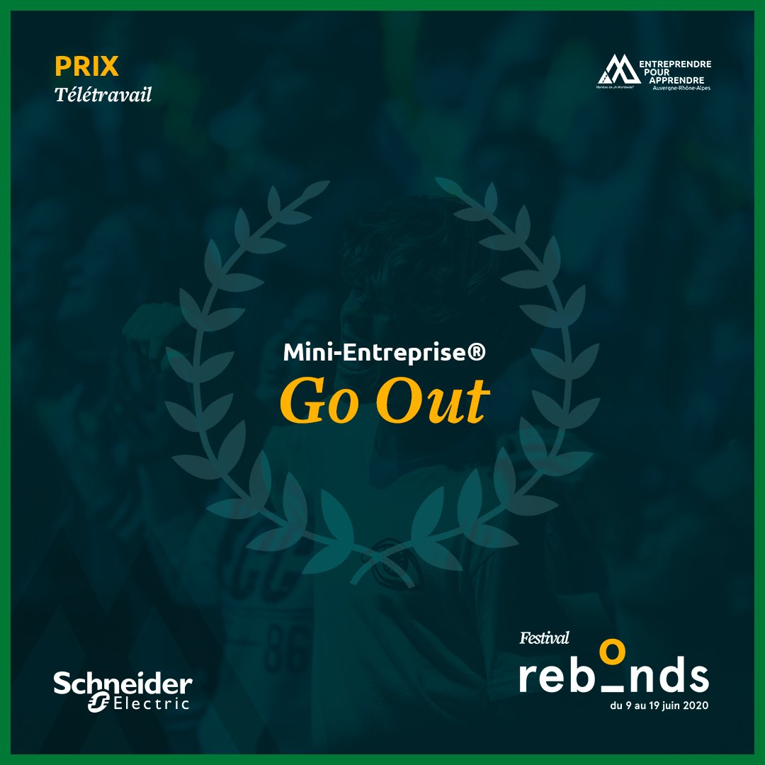 🏆PRIX TÉLÉTRAVAIL 🏆
- par Fondation Schneider

Félicitations à la Mini-Entreprise® "Go Out" qui remporte ce prix !
📌 Escape Game : Jeu d’evasion grandeur nature
Découvrez la vidéo 👉🏻loom.ly/rCnzlqA

#FestivalRebonds #EPARebonds #MiniEntreprise