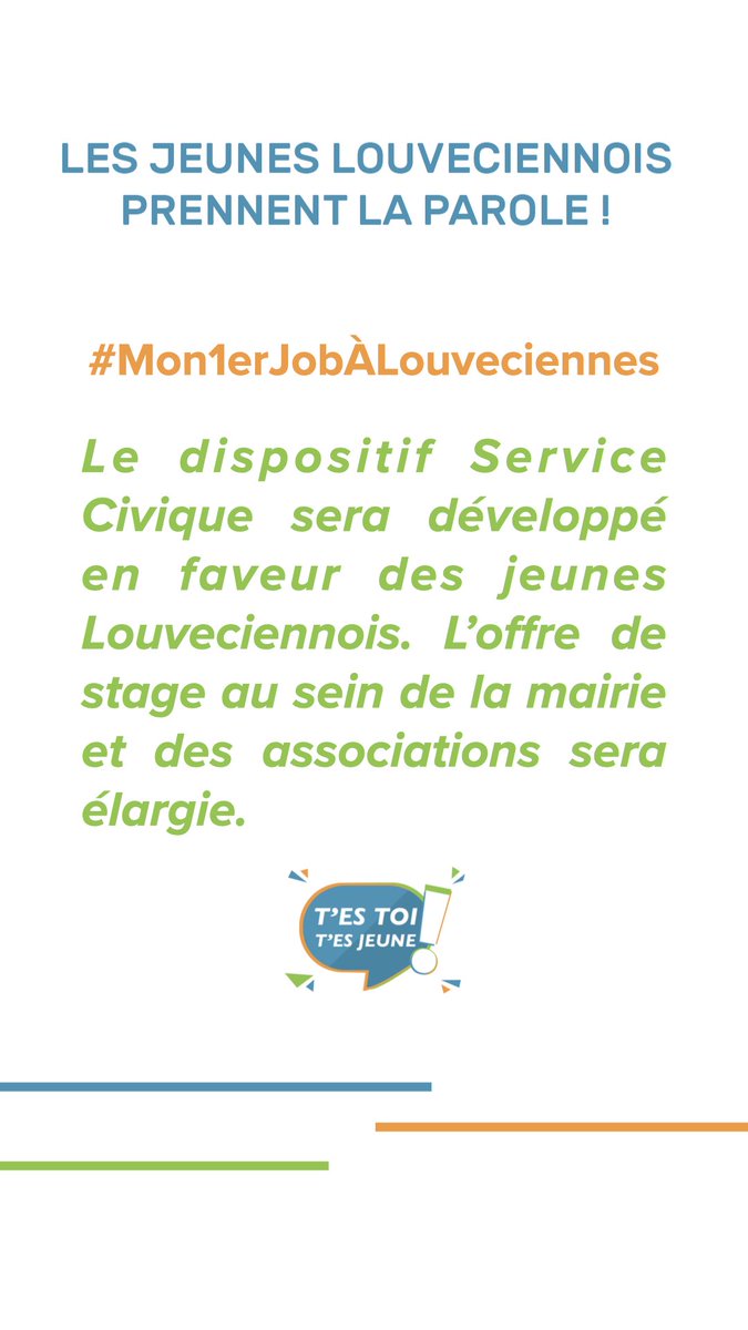 testoitesjeune's tweet photo. L'engagement des jeunes 👧👦passe par leur engagement citoyen 🤝 le Service Civique et les stages seront mis en avant, permettant aux jeunes d'avoir une première expérience 👩‍💼👨‍💼

#TTTJ #AVPL #LesJeunesAvecPFV #Louveciennes #Municipales2020 #jeunesse #servicecivique https://t.co/uaAHUlOukC