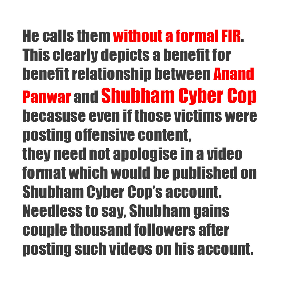 Journomil1's tweet photo. @shubhamcybrxprt was found to be involved in a act of publicity by publishing those videos on his Instagram account. It has to be noted that Shubham is not a policeman and he failed to provide any FIR or legal complaint in the public domain while claiming these apologies' credits https://t.co/Txn28gFPGX