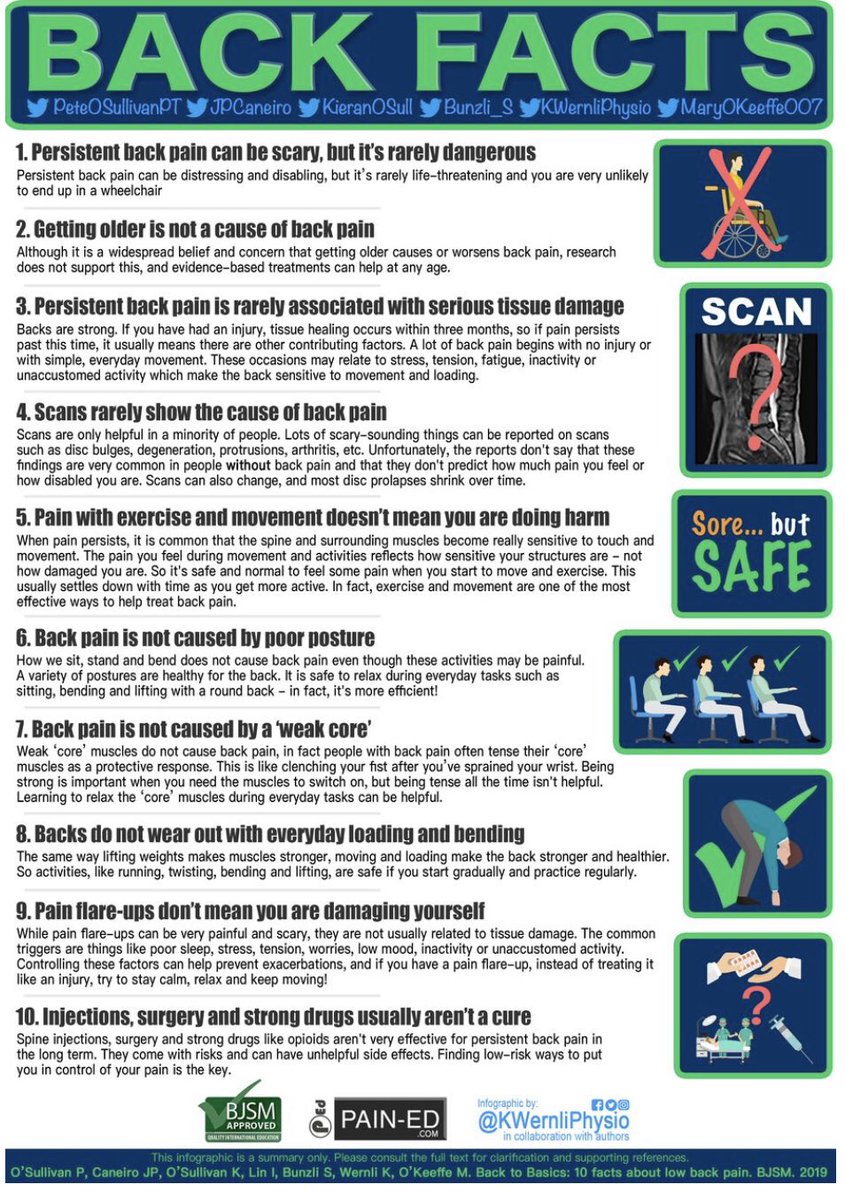  @PeteOSullivanPT  @jpcaneiro  @BJSM_BMJ BACK TO BASICS: 10 FACTS EVERY PERSON SHOULD KNOW ABOUT BACK PAIN  https://bjsm.bmj.com/content/54/12/698#ref-1