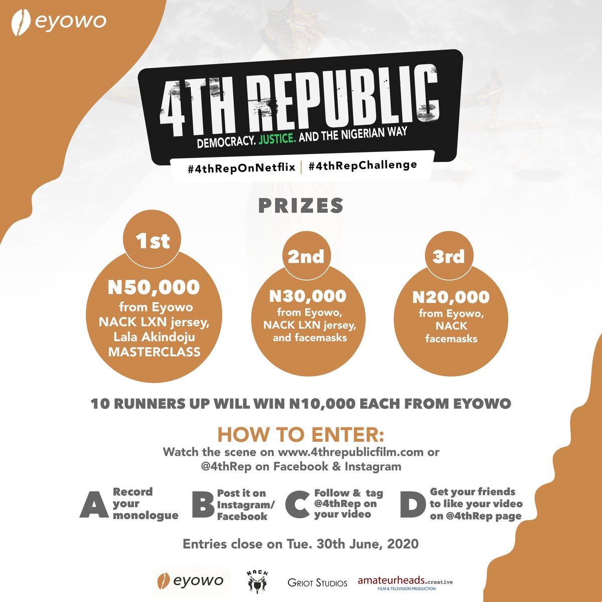 4thRep's tweet photo. Have you posted a monologue for the #4thRepChallange?  Check the poster for the guidelines and visit our website for further details... https://t.co/4el0IB4vuT 

#myeyowo #4thRepOnNetflix #4thRepchallenge #giveaway #monologues #instagramchallenge https://t.co/BI5effpFuK