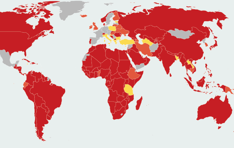 GuiaLowCost's tweet photo. Mapa Países con Restricciones a Viajeros de España
(Oficial del Ministerio de Exteriores) 
Actualizado ayer día 23

https://t.co/Jzf3lZlRw2 https://t.co/M6RS27KIls