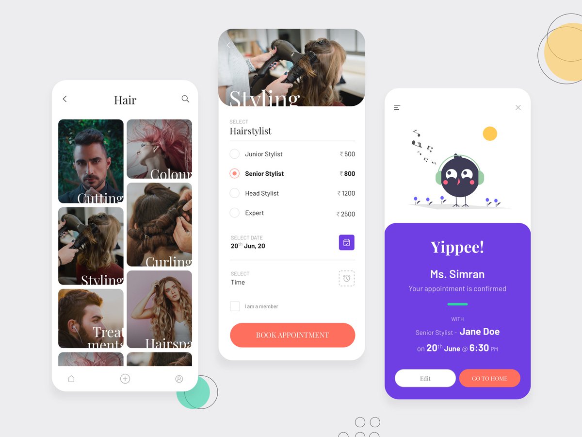 17SevenCo's tweet photo. Just exploring a few ideas for a Salon #appconcept. This app helps you make an appointment with your salon in just a couple of clicks. We've kept it simple and minimal.
#SaaSProducts #SaaSStrategy #SaaSDesign #SaaSDesignSolutions #SaaSSolutions #UI #UIDesign #UserInterface #UIUX https://t.co/hysMS6mqJY
