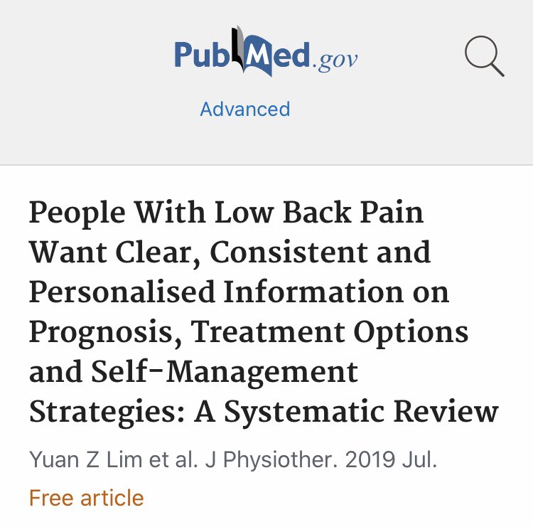  https://pubmed.ncbi.nlm.nih.gov/31227280/&nbsp; (Yuan Z Lim et al,. 2019) @PhysioNetwork ‘Information provided by clinicians needs to be tailored to lifestyle and occupational needs whilst delivered in age and culturally appropriate ways’.
