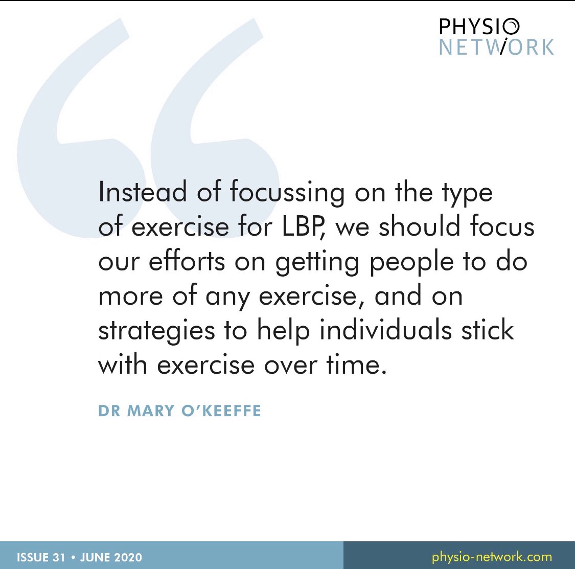 ‘Evidence demonstrates that there is not one particular kind of exercise that is ‘the best’ for non-specific chronic low back pain’  @PatrickOwenPhD  https://bjsm.bmj.com/content/early/2019/10/28/bjsports-2019-100886