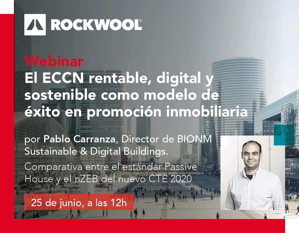 Mañana participamos en el ciclo de conferencias organizado por <a href="/ROCKWOOL_ES/">ROCKWOOL Peninsular</a> y <a href="/ASPRIMAdrid/">ASPRIMA</a> con intervención de <a href="/_PabloCarranza/">PabloCarranza</a> sobre el estándar #passivehouse en grandes proyectos y su comparativa respecto a los #eccn. Además de estrategias en la #digitalizacion de proyectos.
