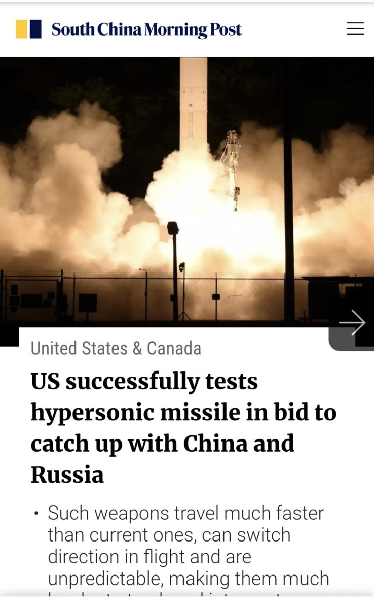 SaffronSword2's tweet photo. @MatthewMcCrac18 @s_pathsk @globaltimesnews I am not wrong . You yourself shared the link of successful US HYPERSONIC TEST LOL https://t.co/vFM57UBEUI